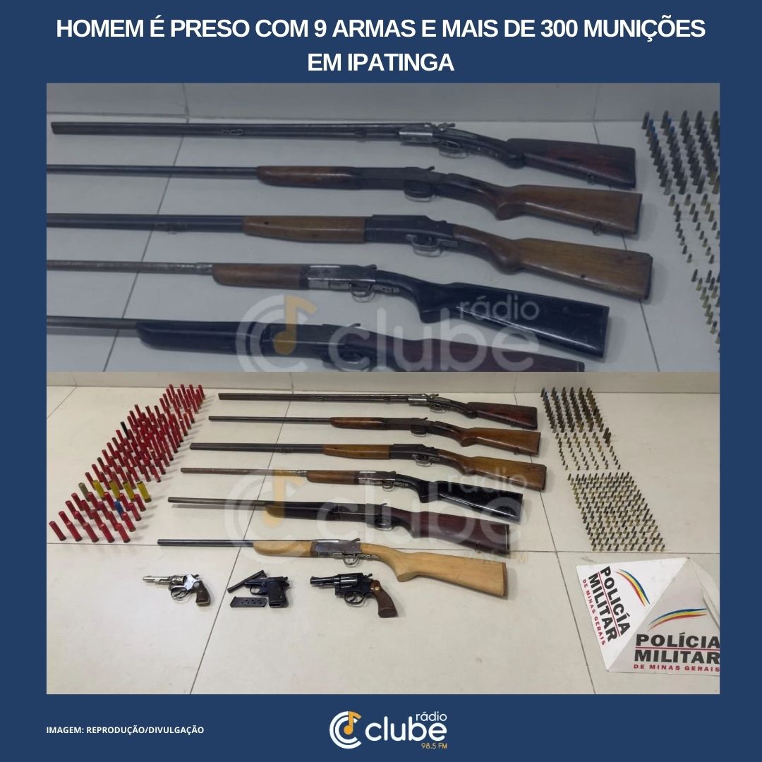 Homem é preso com 9 armas e mais de 300 munições em Ipatinga