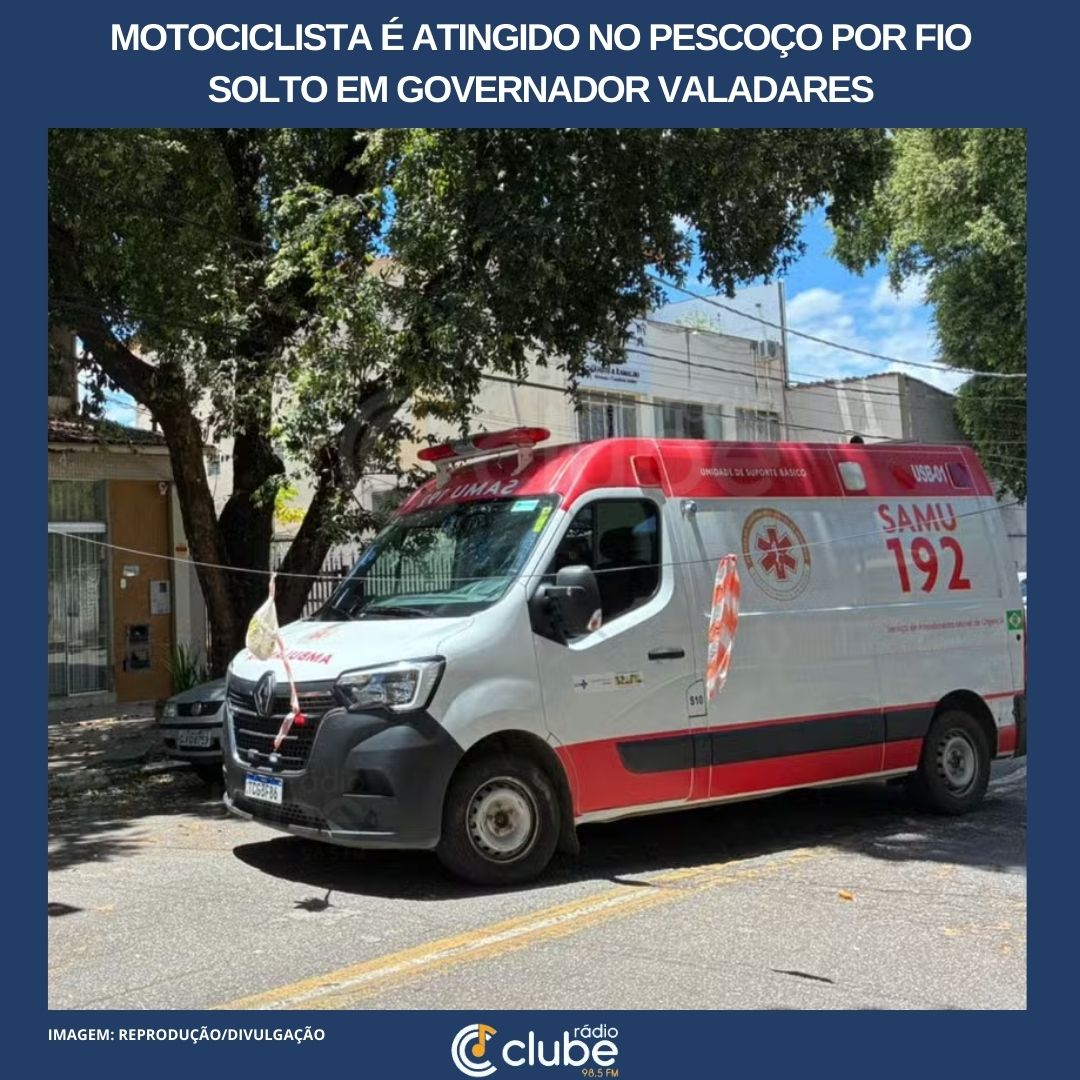 Motociclista é atingido no pescoço por fio solto em Governador Valadares
