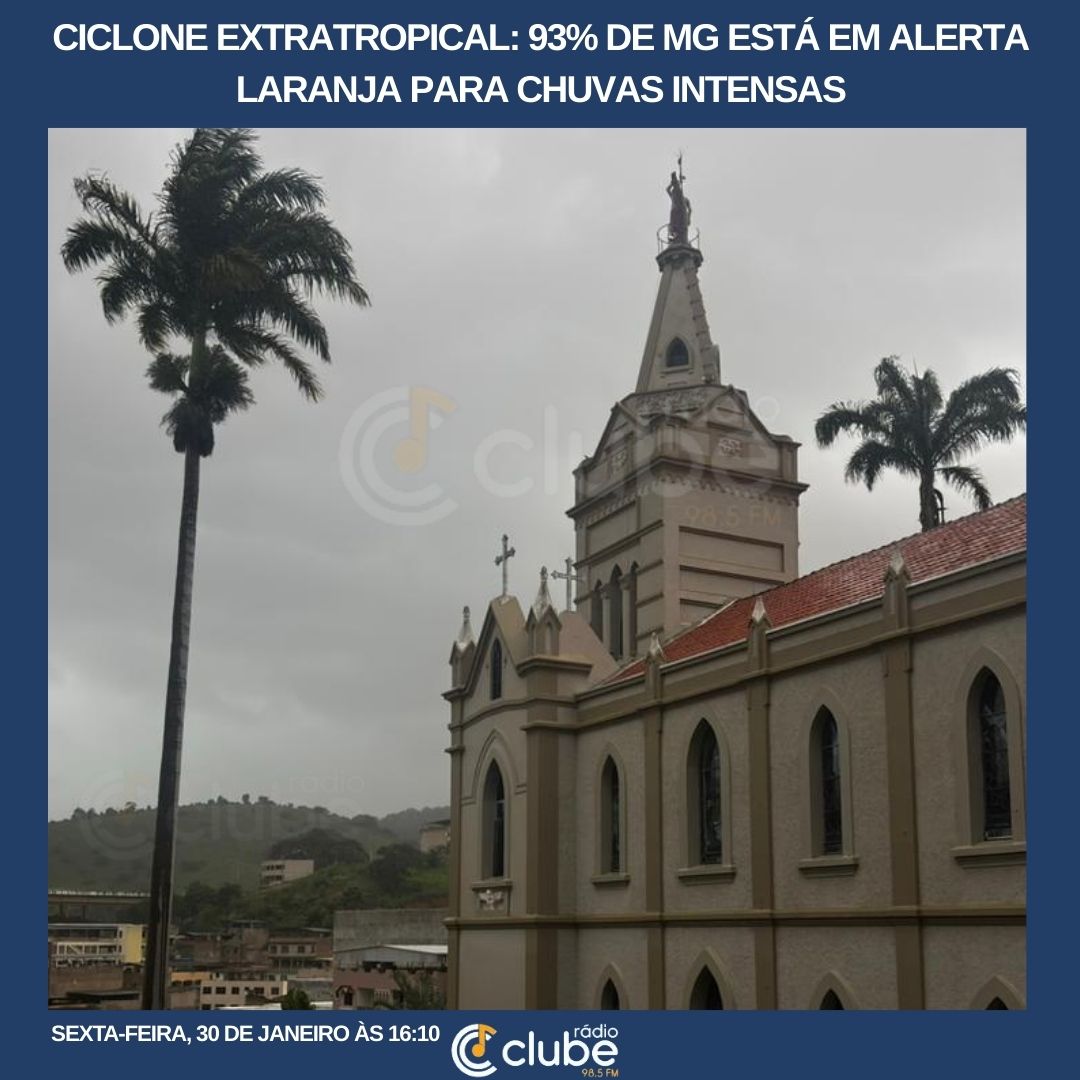 Ciclone extratropical: 93% de MG está em alerta laranja para chuvas intensas