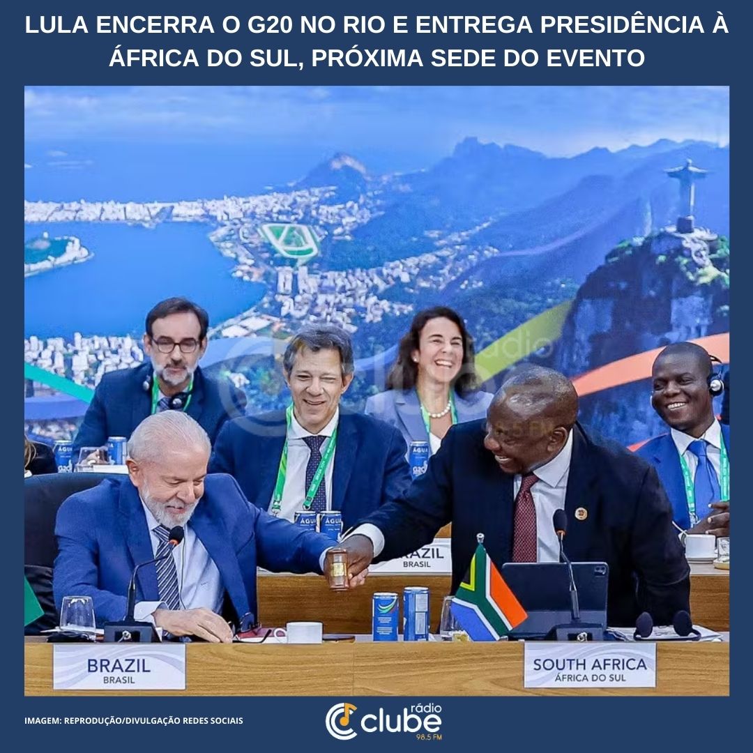 Lula encerra o G20 no Rio e entrega presidência à África do Sul, próxima sede do evento