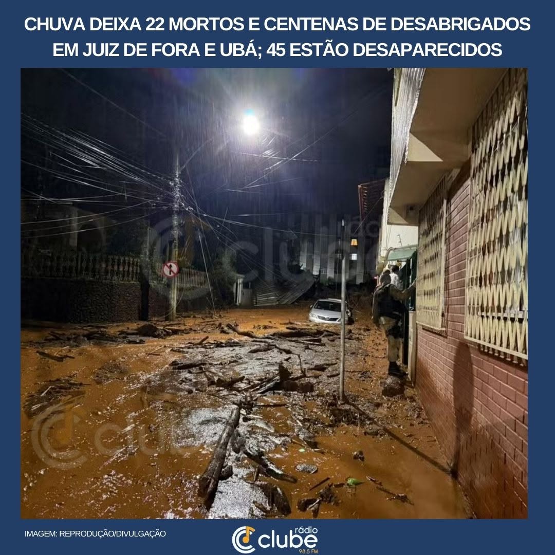 Chuva deixa 22 mortos e centenas de desabrigados em Juiz de Fora e Ubá; 45 estão desaparecidos
