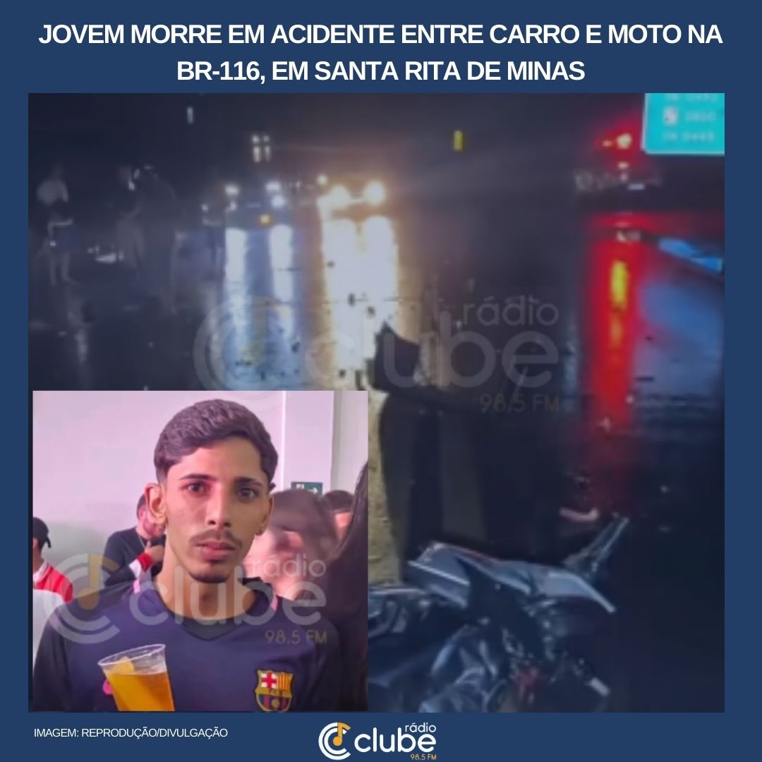 Jovem morre em acidente entre carro e moto na BR-116, em Santa Rita de Minas