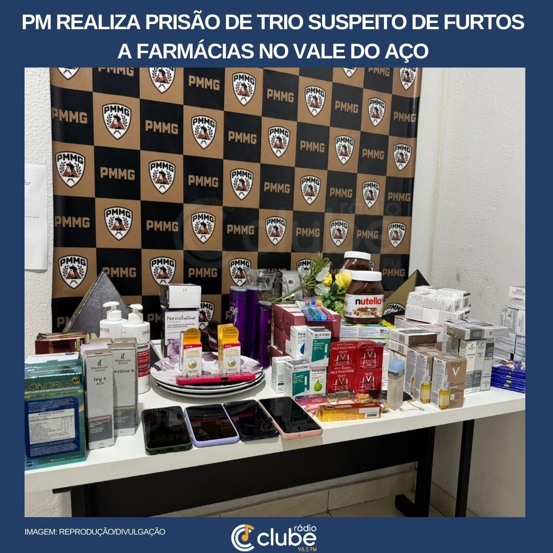 PM realiza prisão de trio suspeito de furtos a farmácias no Vale do Aço