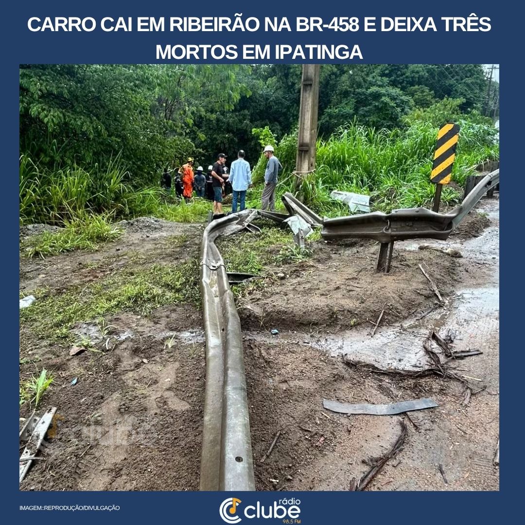 Carro cai em ribeirão na BR-458 e deixa três mortos em Ipatinga