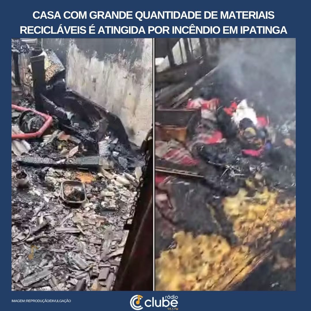 Casa com grande quantidade de materiais recicláveis é atingida por incêndio em Ipatinga