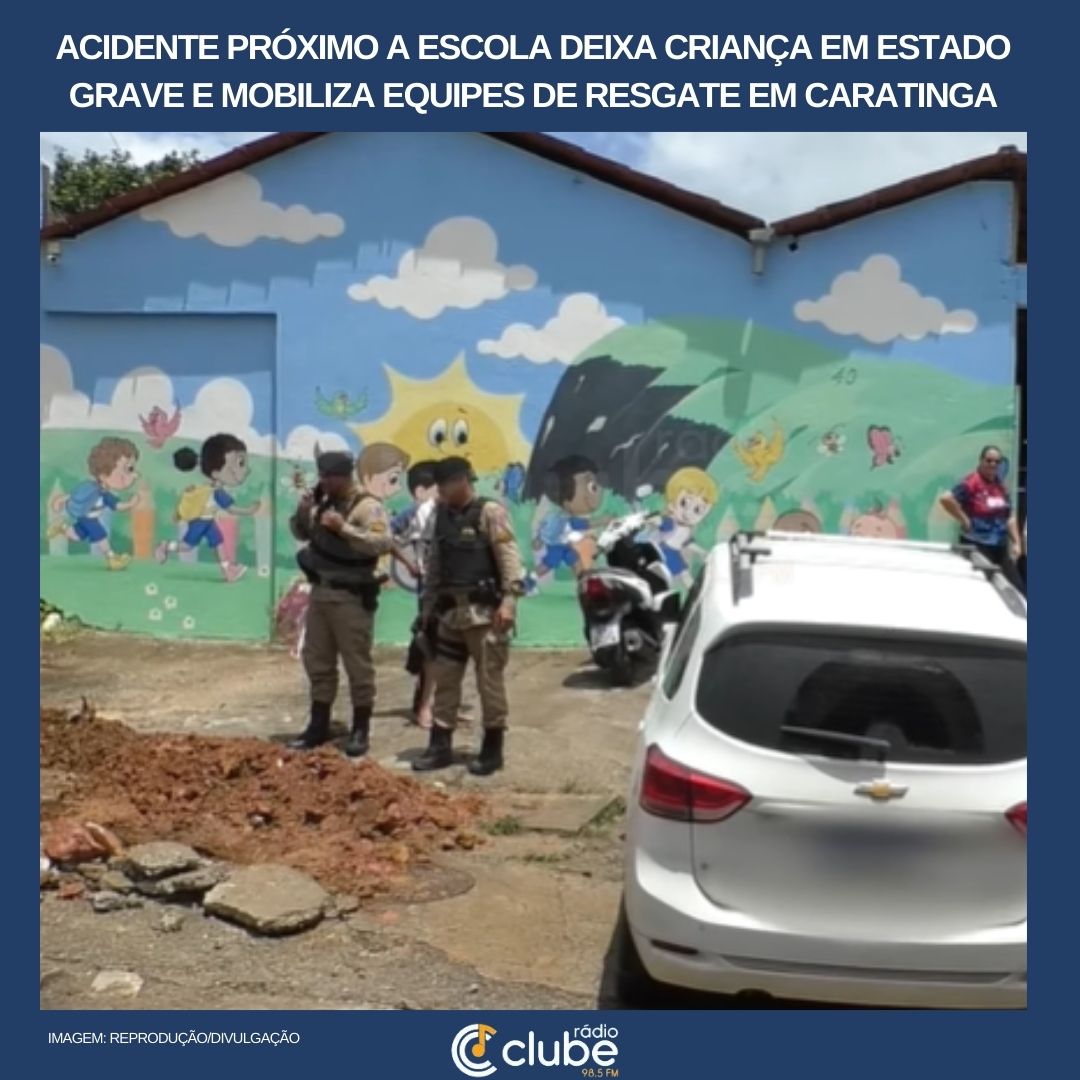 Acidente próximo a escola deixa criança em estado grave e mobiliza equipes de resgate em Caratinga