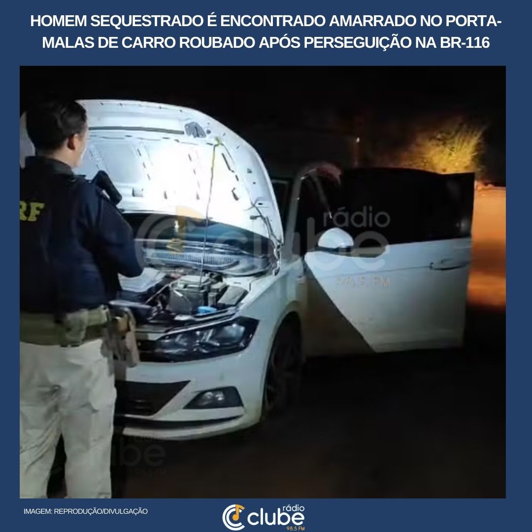 Homem sequestrado é encontrado amarrado no porta-malas de carro roubado após perseguição na BR-116, em MG