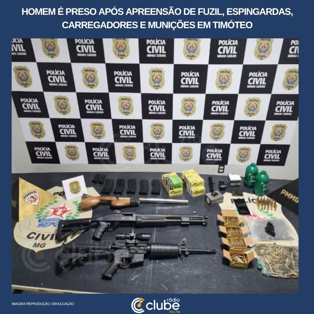 Homem é preso após apreensão de fuzil, espingardas, carregadores e munições em Timóteo
