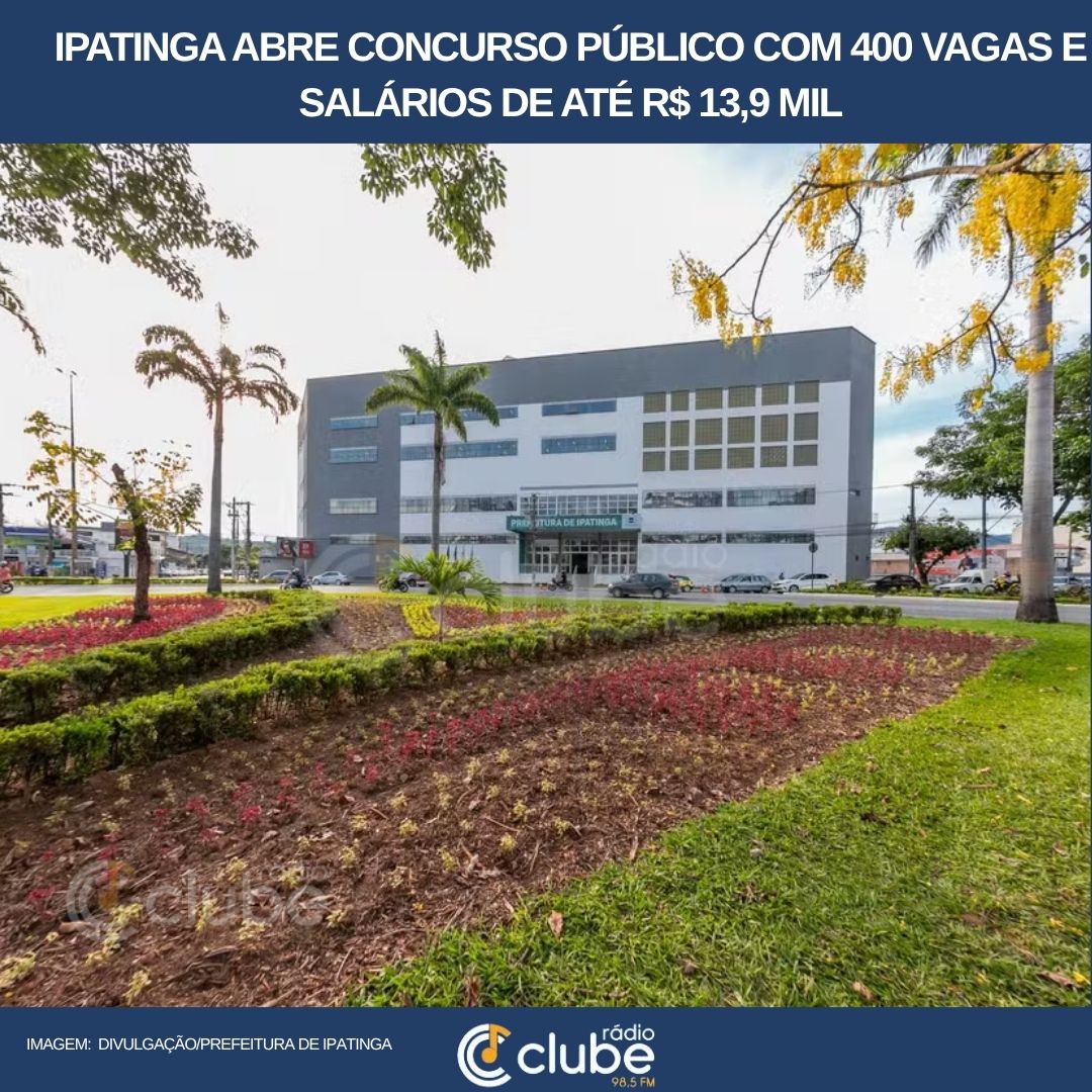 Ipatinga abre concurso público com 400 vagas e salários de até R$ 13,9 mil