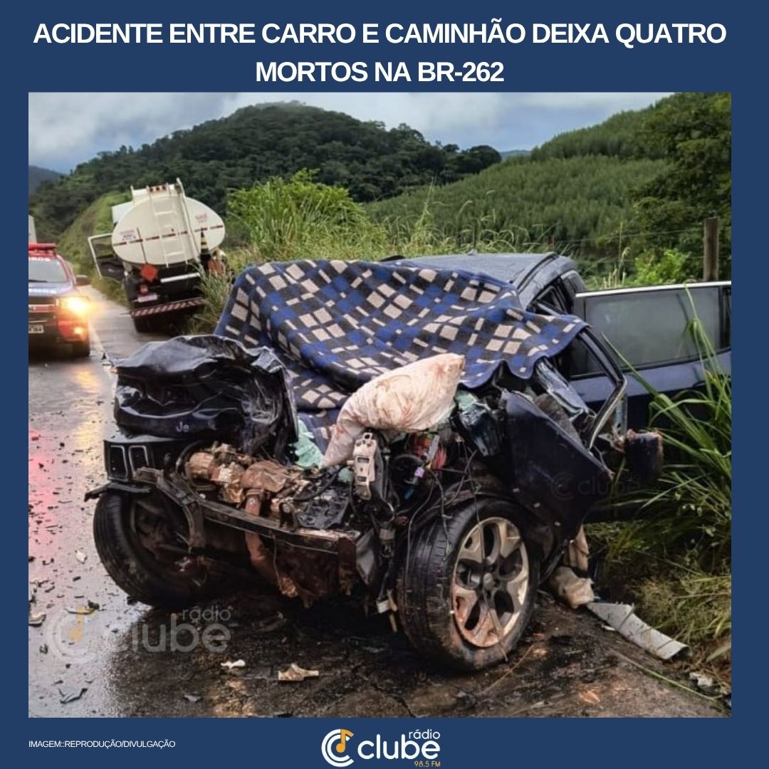 Acidente entre carro e caminhão deixa quatro mortos na BR-262