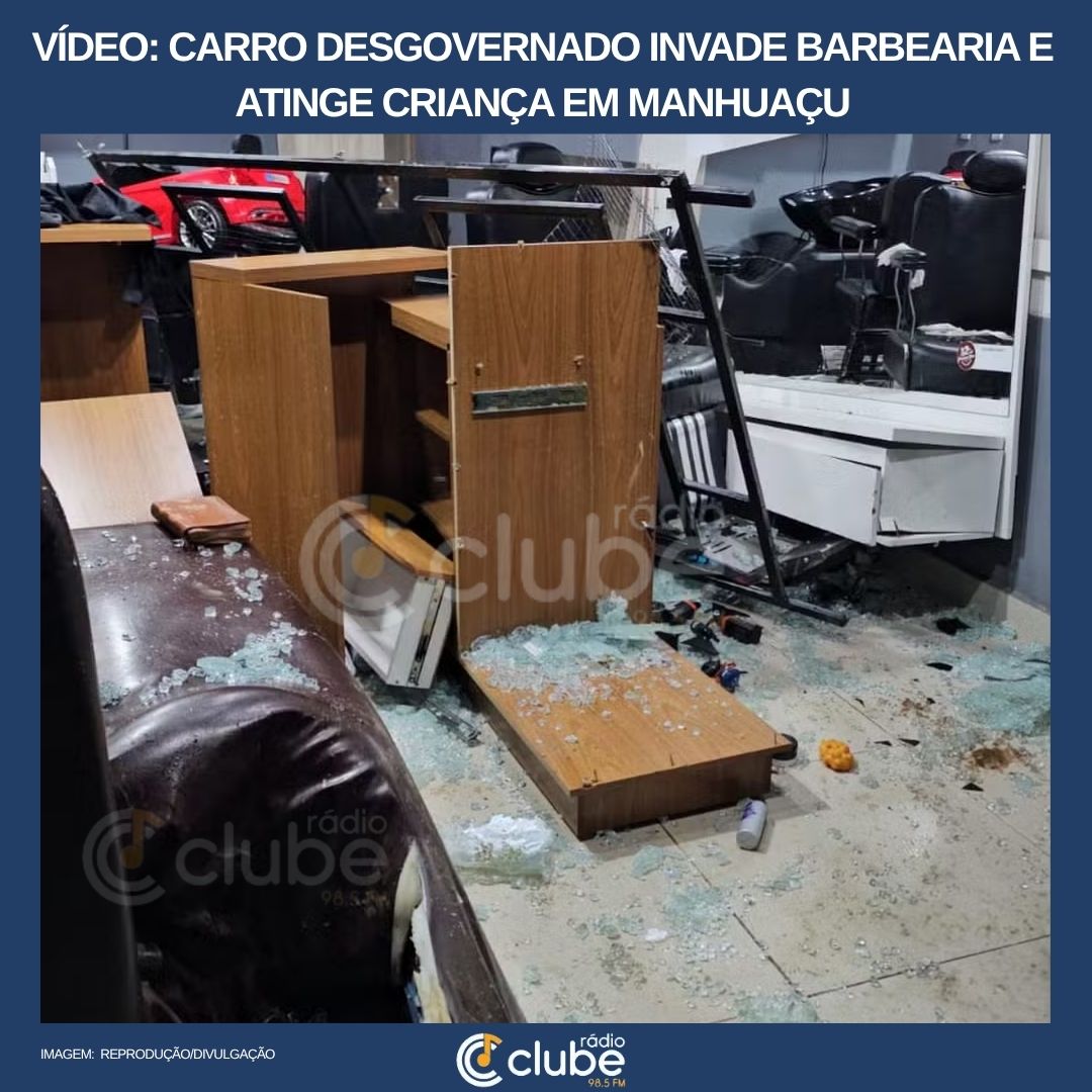 Carro invade barbearia em Manhuaçu e criança de 4 anos fica ferida; condutora inabilitada e com mandado de prisão em aberto