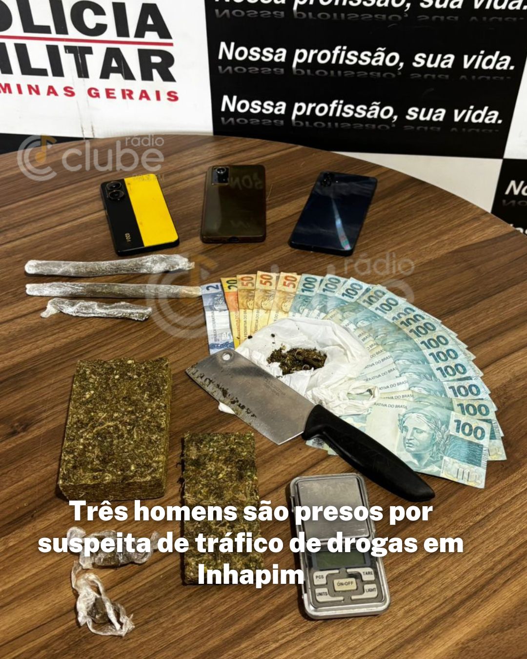 Três homens são presos por suspeita de tráfico de drogas em Inhapim