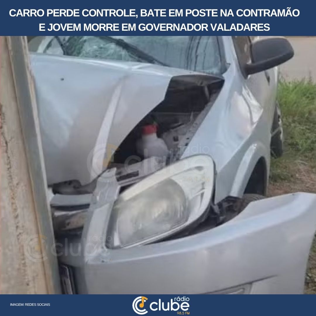 Jovem morre após perder controle de carro e bater em poste em Governador Valadares
