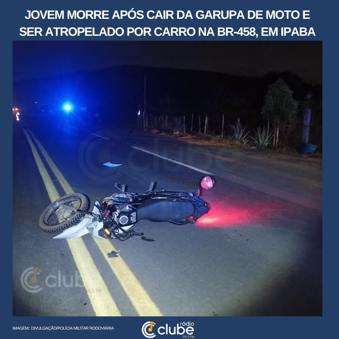 Jovem morre após cair da garupa de moto e ser atropelado por carro na BR-458, em Ipaba