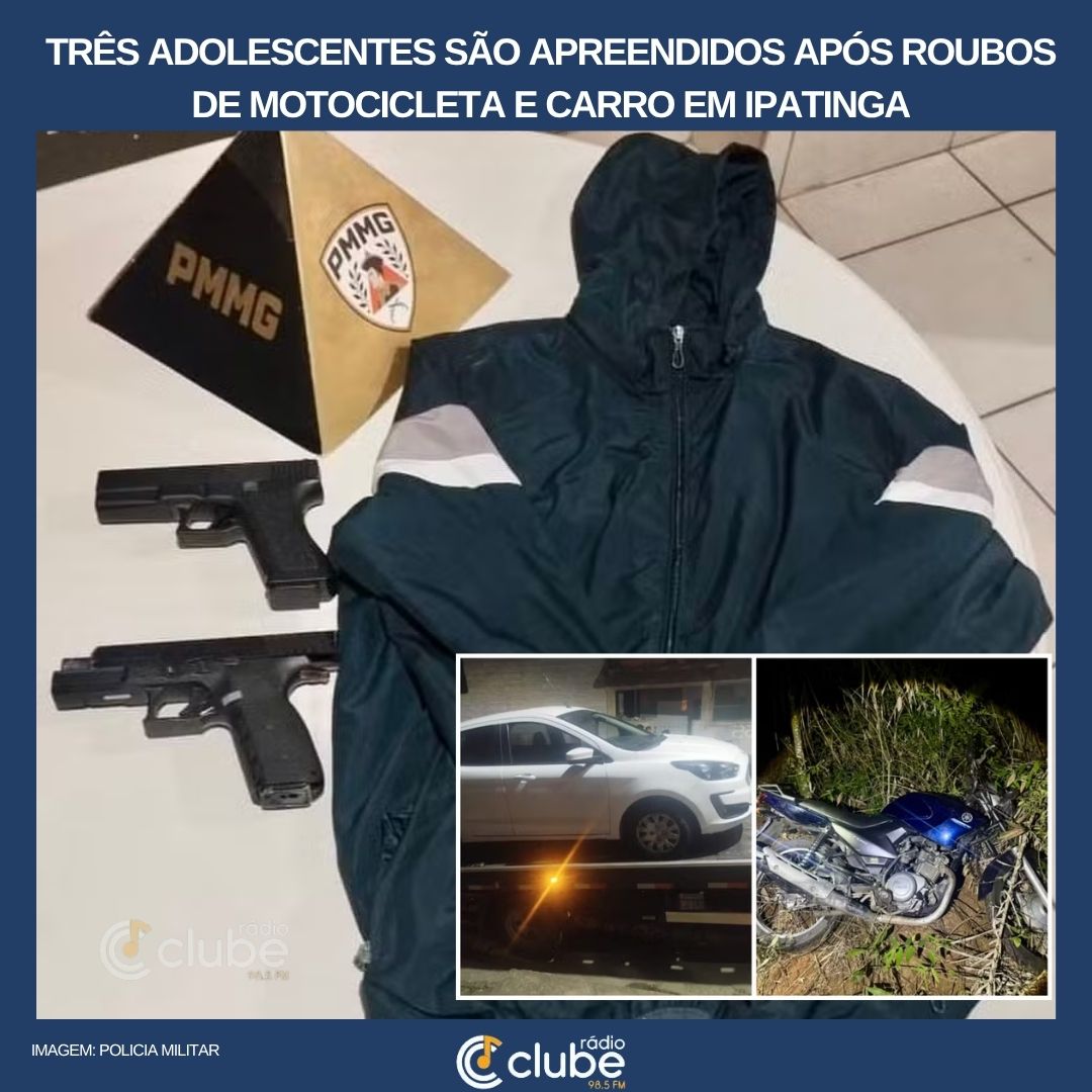 Três adolescentes são apreendidos após roubos de motocicleta e carro em Ipatinga