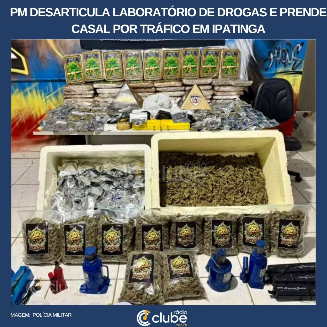 PM desarticula laboratório de drogas e prende casal por tráfico em Ipatinga