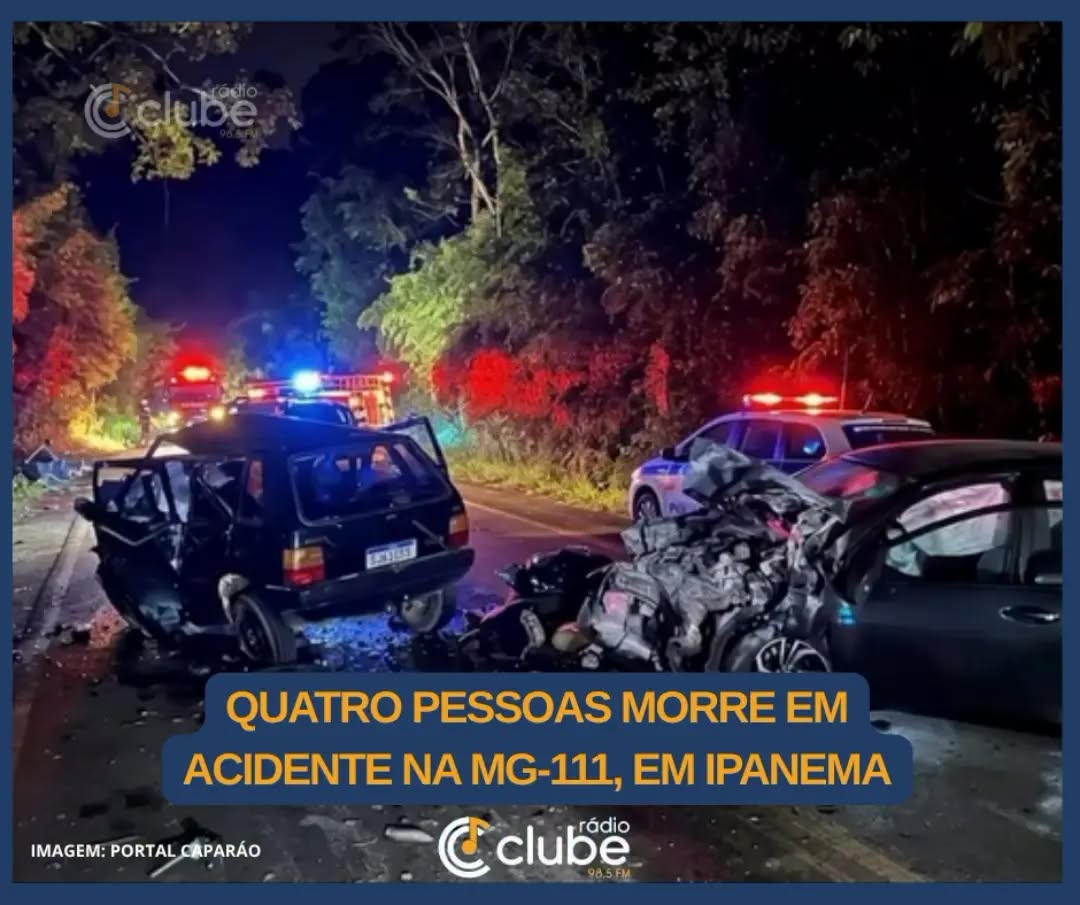 Quatro pessoas morrem em acidente na MG-111, em Ipanema