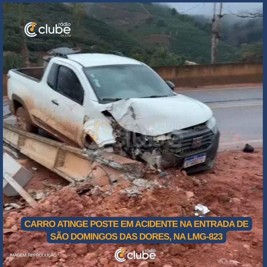 Carro atinge poste em acidente na entrada de São Domingos das Dores, na LMG-823