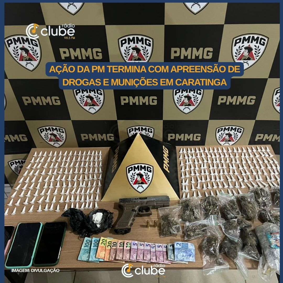 Ação da PM termina com apreensão de drogas e munições em Caratinga