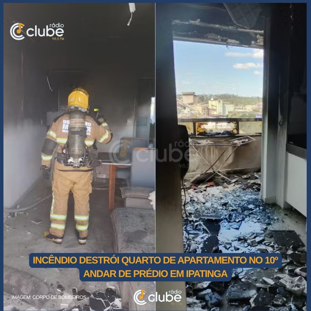 Incêndio destrói quarto de apartamento no 10º andar de prédio em Ipatinga