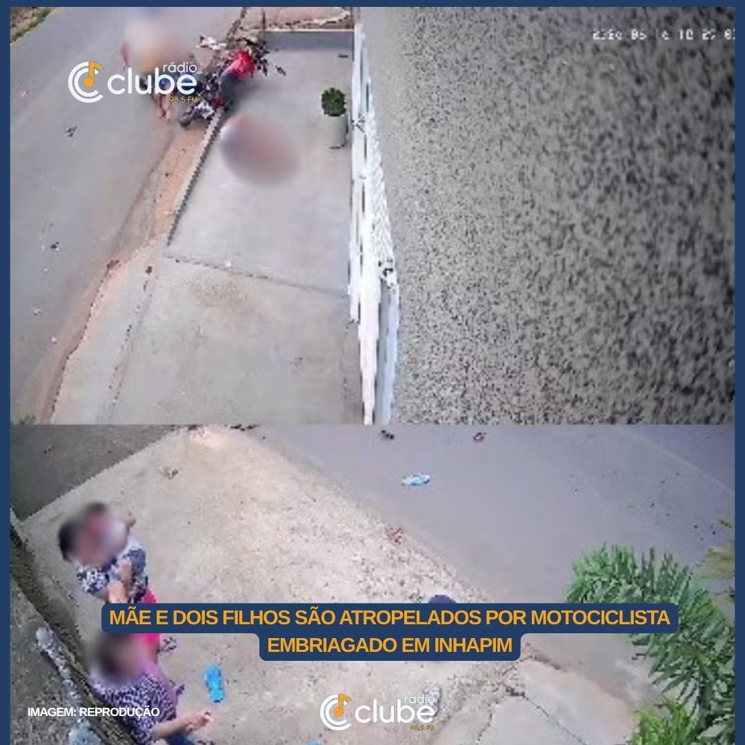 Mãe e duas crianças são atropeladas por motocicleta conduzida por homem embriagado em Inhapim