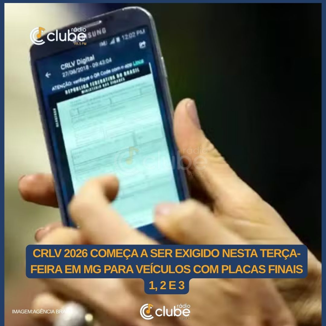 CRLV 2026 começa a ser exigido nesta terça-feira em MG para veículos com placas finais 1, 2 e 3