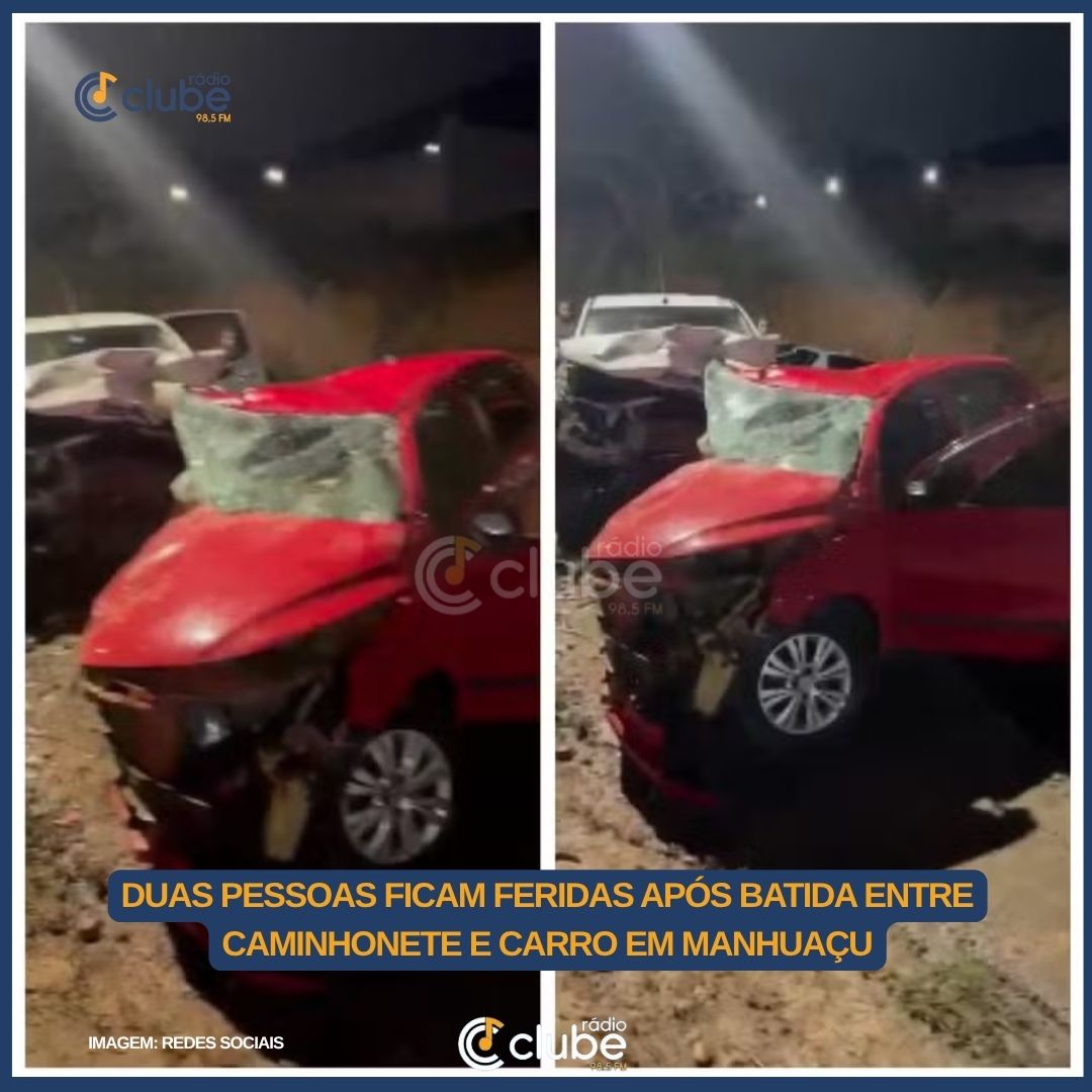 DUAS PESSOAS FICAM FERIDAS APÓS BATIDA ENTRE CAMINHONETE E CARRO EM MANHUAÇU