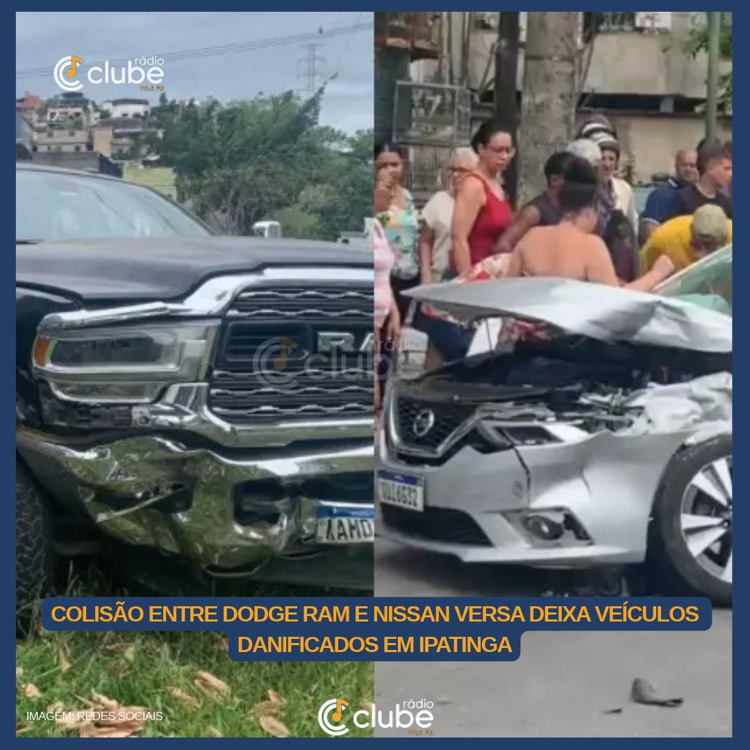 COLISÃO ENTRE DODGE RAM E NISSAN VERSA DEIXA VEÍCULOS DANIFICADOS EM IPATINGA