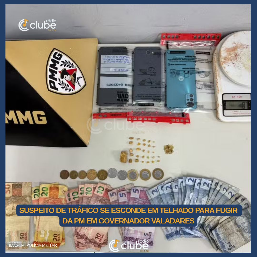 Suspeito de tráfico se esconde em telhado para fugir da PM em Governador Valadares