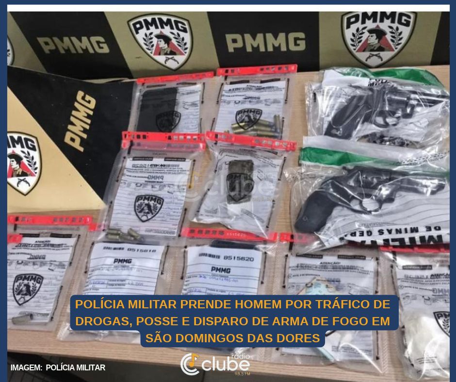 POLÍCIA MILITAR PRENDE HOMEM POR TRÁFICO DE DROGAS, POSSE E DISPARO DE ARMA DE FOGO EM SÃO DOMINGOS DAS DORES